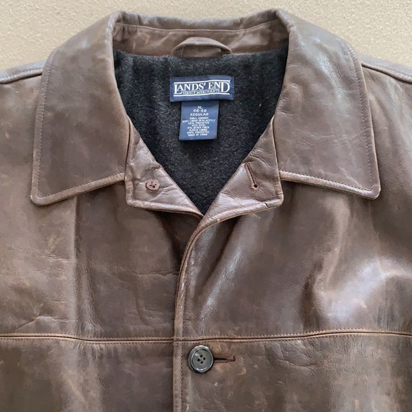 Vintage Lands End Men Leather Blazer Coat Jacket Brown Lined Wool Extra Large XL - Picture 2 of 16
